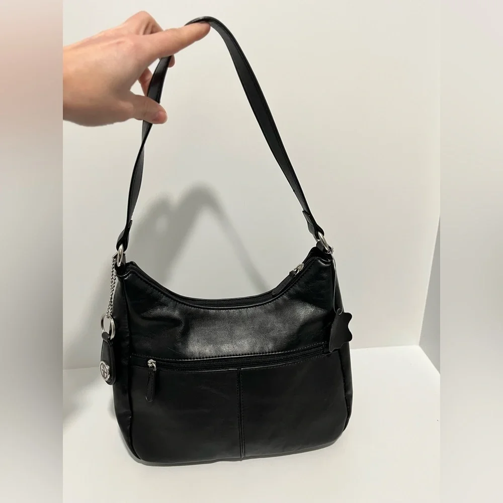 Giani Bernini Nappa Leather Round Hobo Bag Silhouette Black shoulder medium size